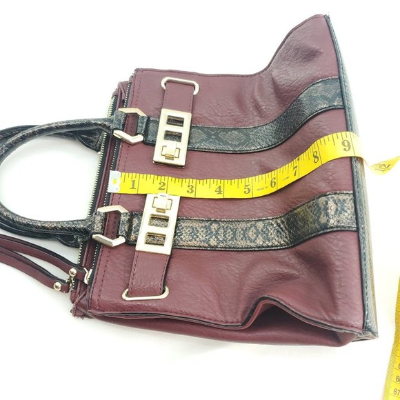 Gianni Bini Womens Merlot Wine Faux Leather Reptile Print Shoulder Handbag Purse - Picture 7 of 13